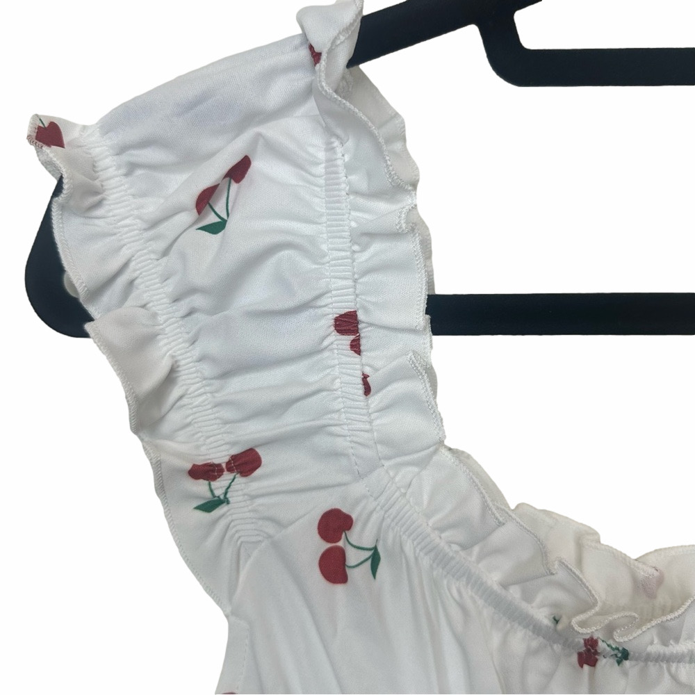 NWT SHEIN Poeselle White Cherry Print Tiered Romper Size Small - Picture 5 of 13
